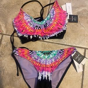 NWT Salt & Cove -macys. NWT bikini swimsuit. Black with multi color tie dye.